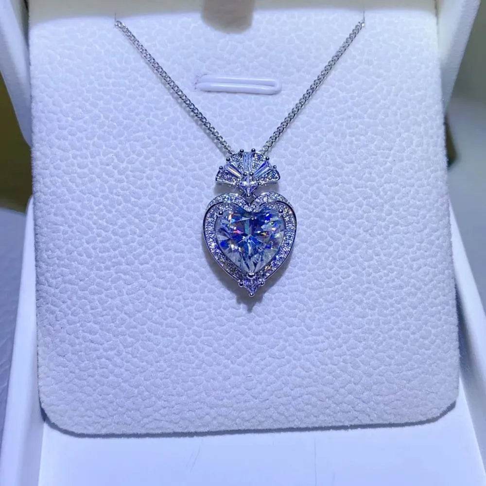 3 Carat Moissanite 925 Sterling Silver Heart Pendant Necklace - Tredona LLC