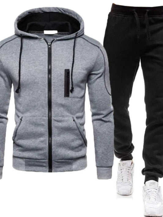 Men's Full Size Zip Up Long Sleeve Hoodie and Pants Set Plus Size - Tredona LLC