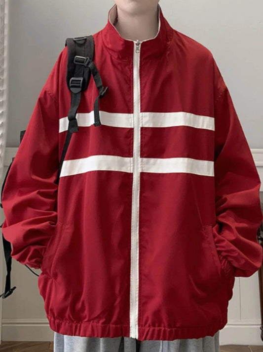 Men's Letter Zip Up Long Sleeve Jacket - Tredona LLC