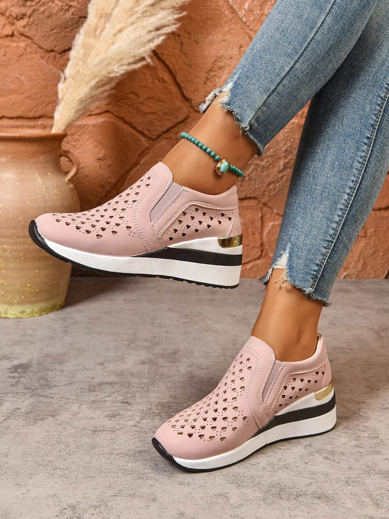 Breathable Cutout Wedge Sneakers - Tredona LLC