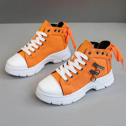 Decor Zipper Lace Up Round Toe Platform Sneakers - Tredona LLC