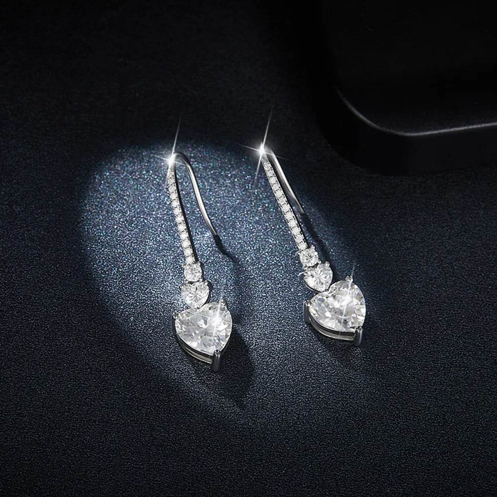 5.44 Carat 925 Sterling Silver Moissanite Heart Drop Earrings - Tredona LLC