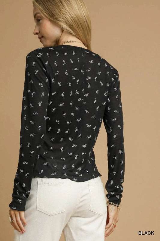 Umgee Bow Print Lightweight Knit Top - Tredona LLC