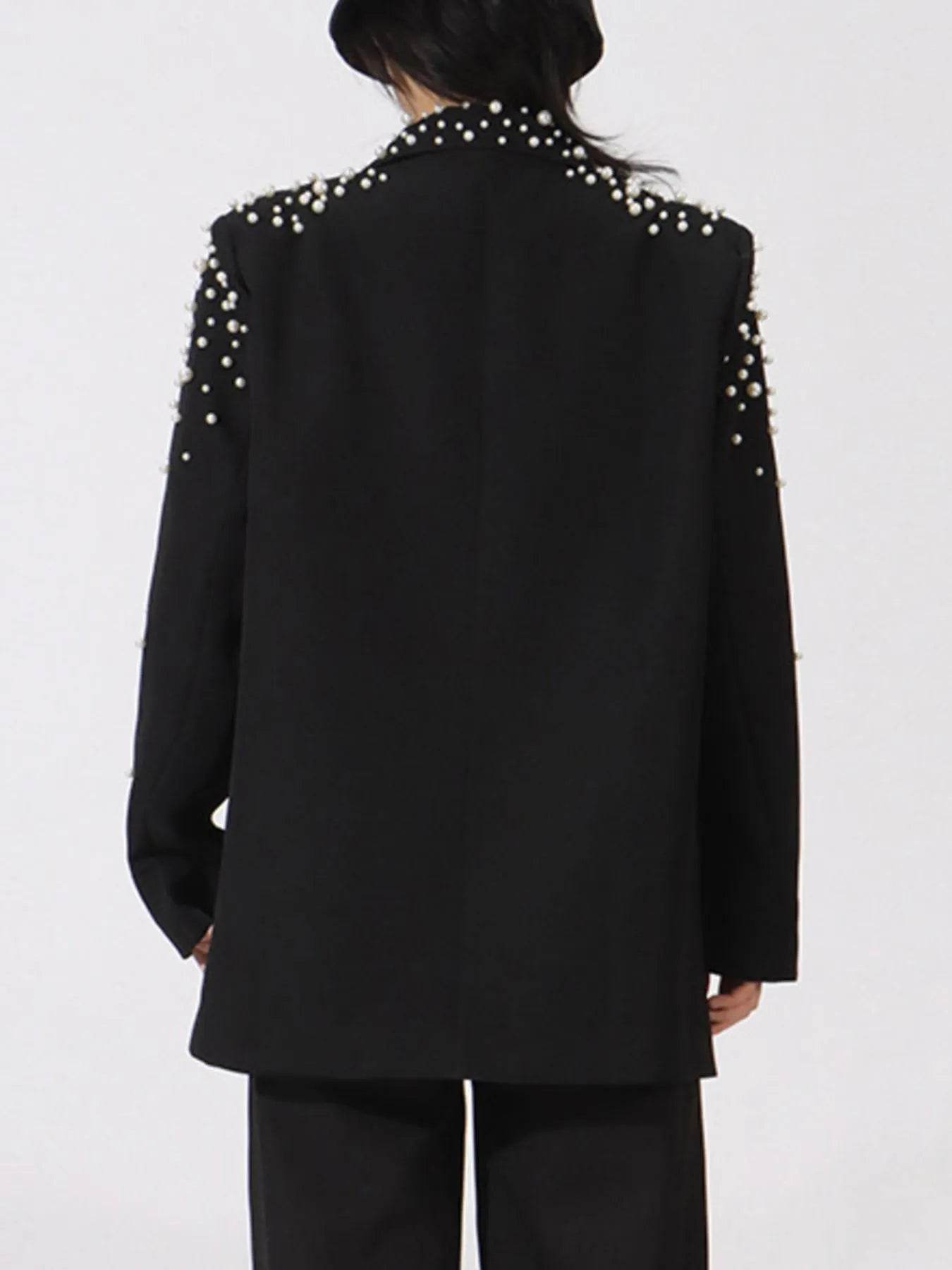 Pearl Embellished Double-Breasted Blazer - Tredona LLC