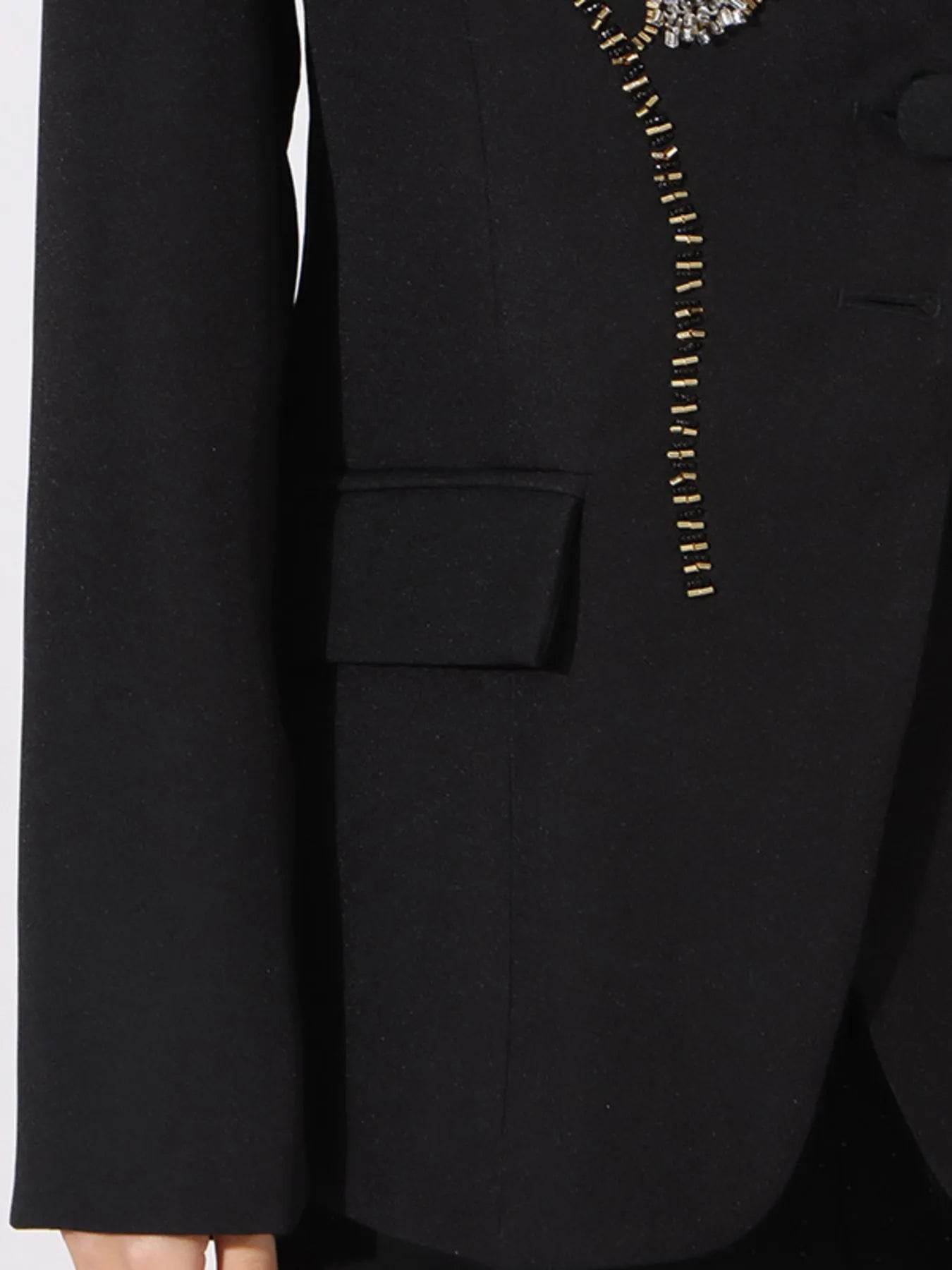Flower Button Front Long Sleeve Blazer - Tredona LLC