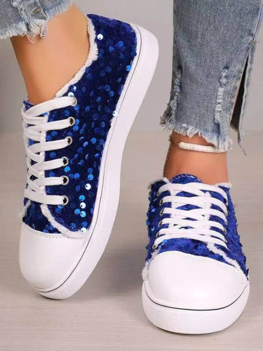 Sequin Round Toe Flat Sneakers - Tredona LLC