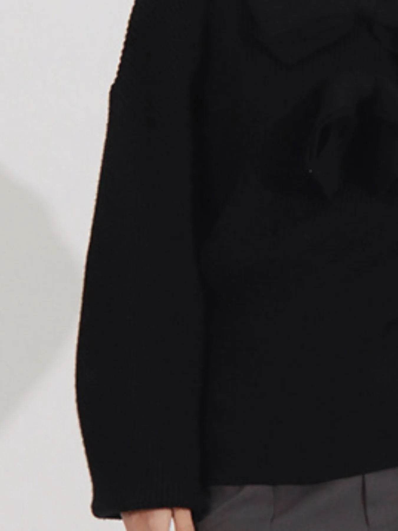 Bow Front Turtleneck Long Sleeve Sweater - Tredona LLC