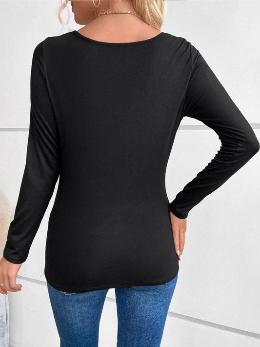 Rhinestone Ruched Long Sleeve T-Shirt - Tredona LLC