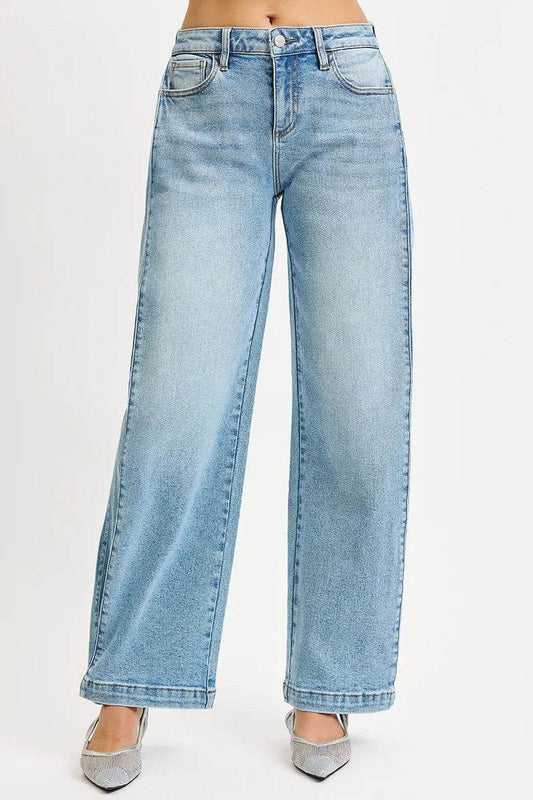 RISEN Mid Rise Wide Barrel Transferable Leg Snap Jeans - Tredona LLC