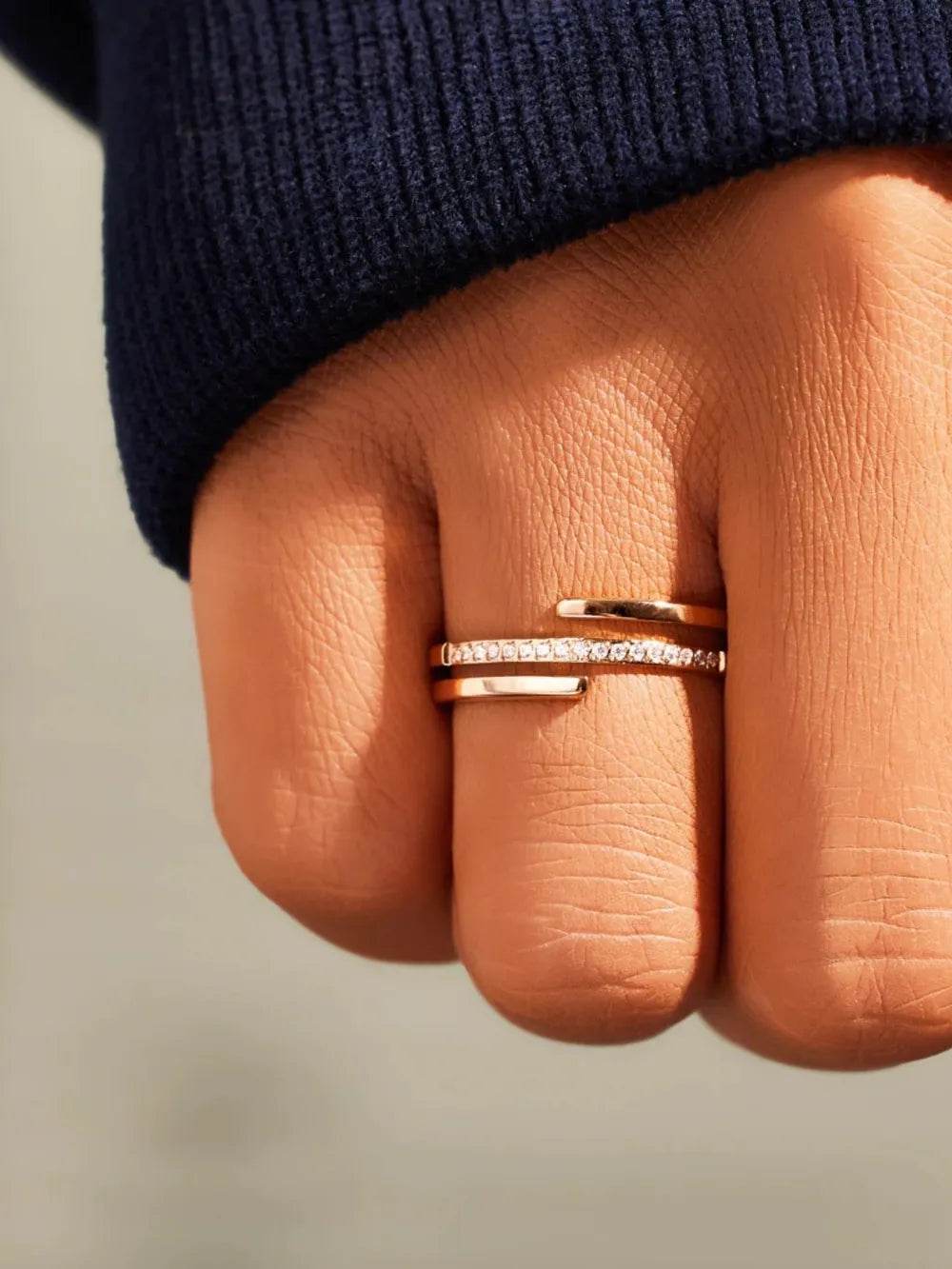 925 Sterling Silver Inlaid Zircon Ring - Tredona LLC