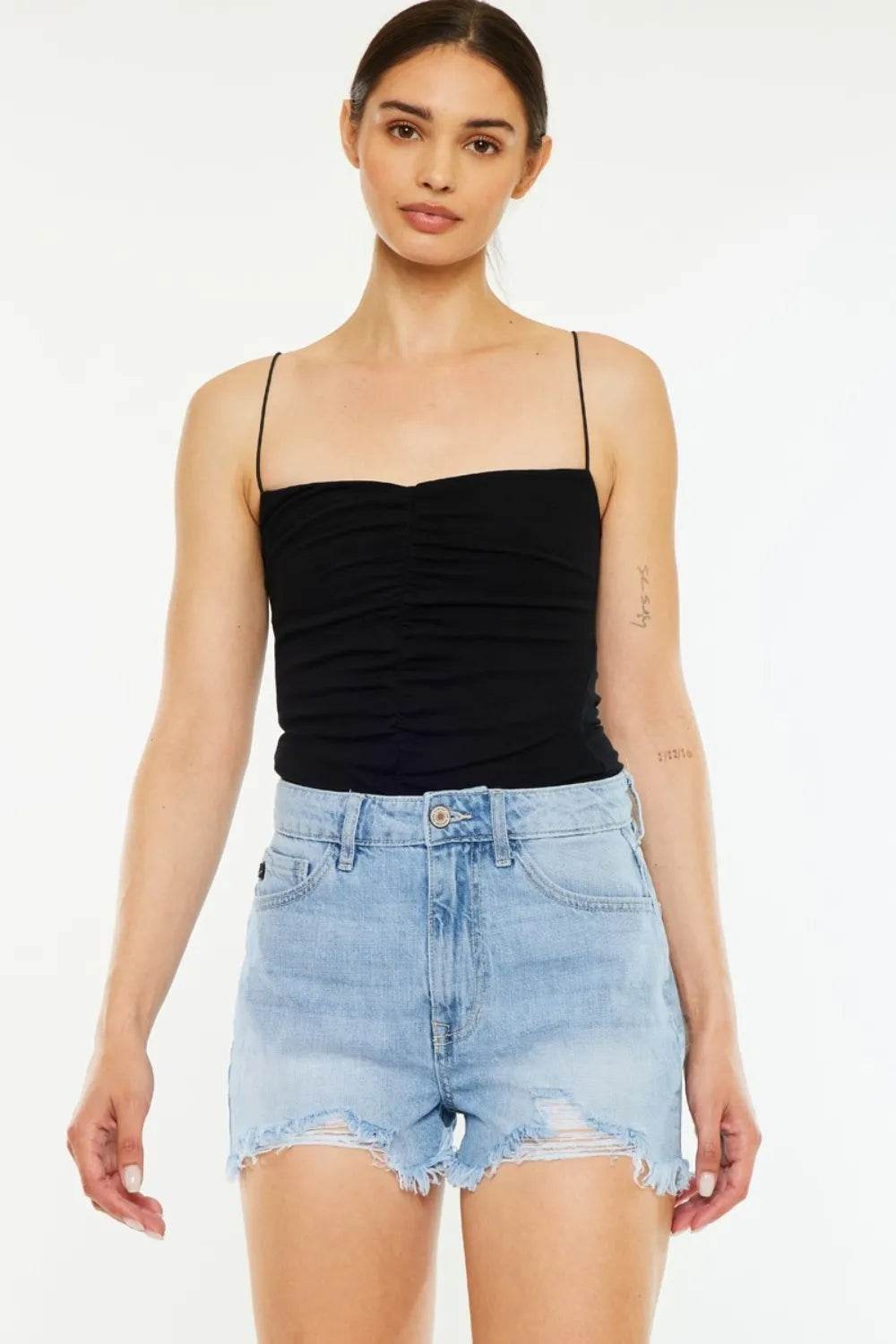 Kancan Raw Hem Distressed High Waist Denim Shorts - Tredona LLC