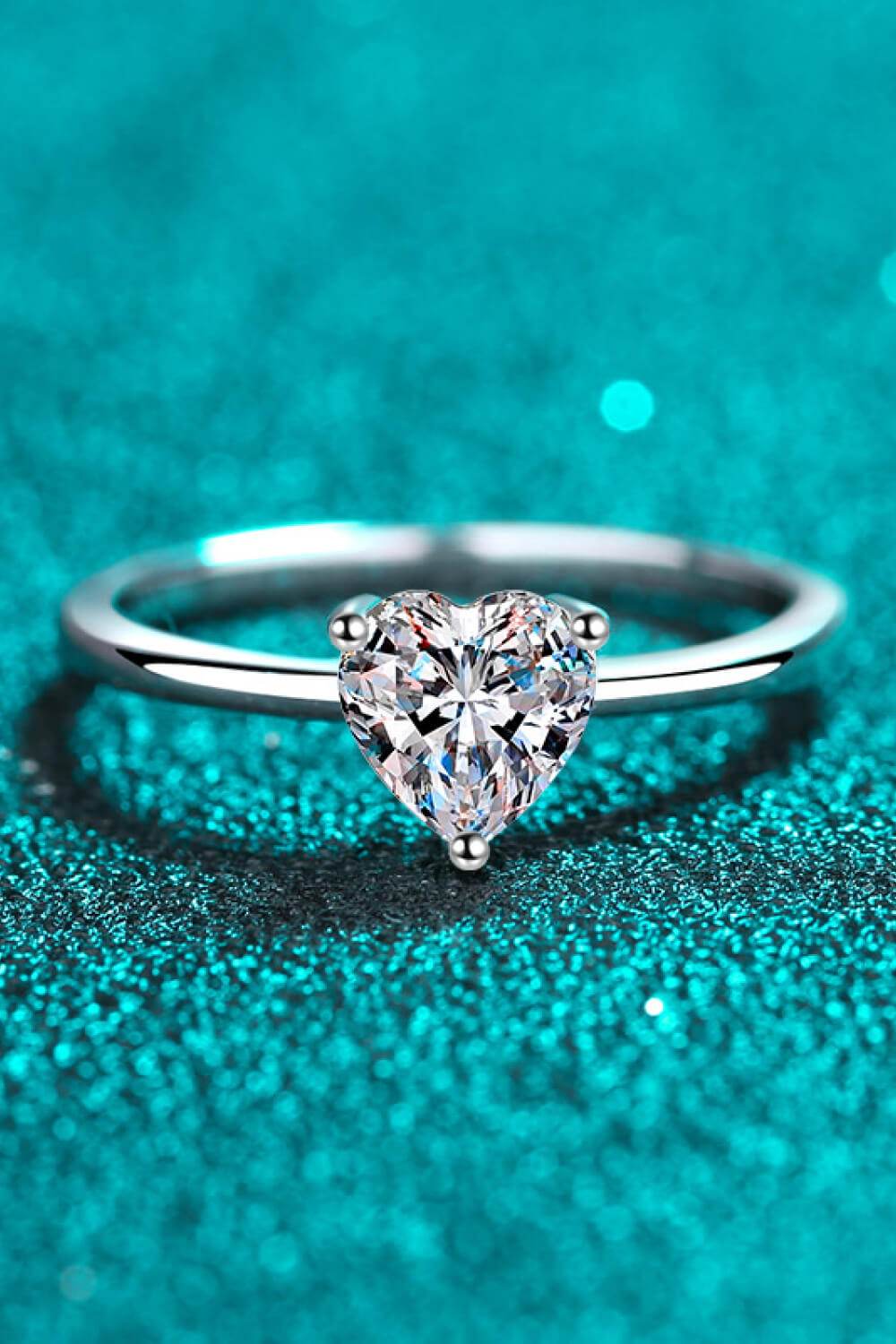 925 Sterling Silver Heart-Shaped Moissanite Solitaire Ring - Tredona LLC