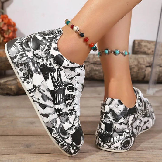 Abstract Print Lace Up Sneakers - Tredona LLC