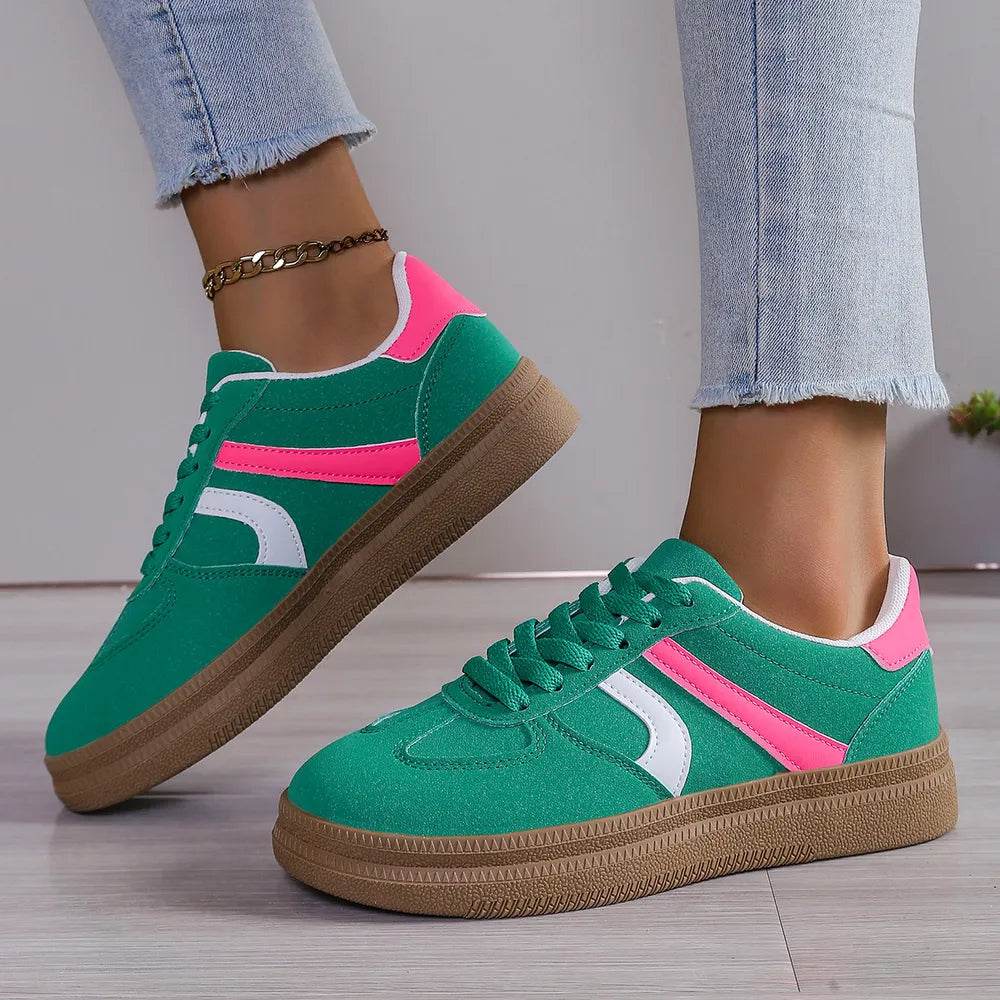 Contrast Round Toe Platform Sneakers - Tredona LLC