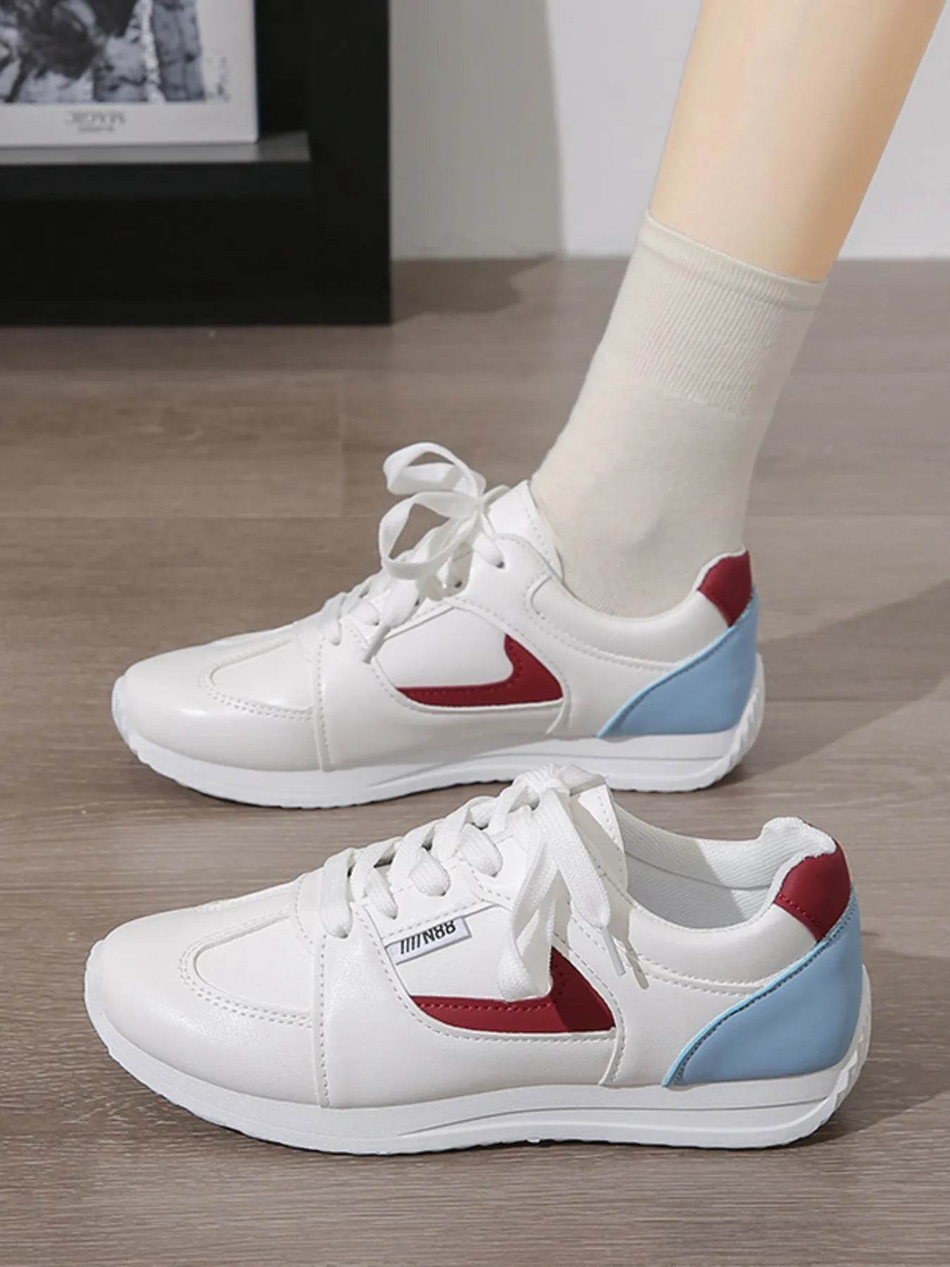Round Toe Contrast Sneakers - Tredona LLC