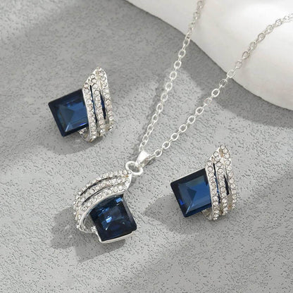 Stainless Steel Crystal Geometric Earrings and Necklace Jewelry Set - Tredona LLC