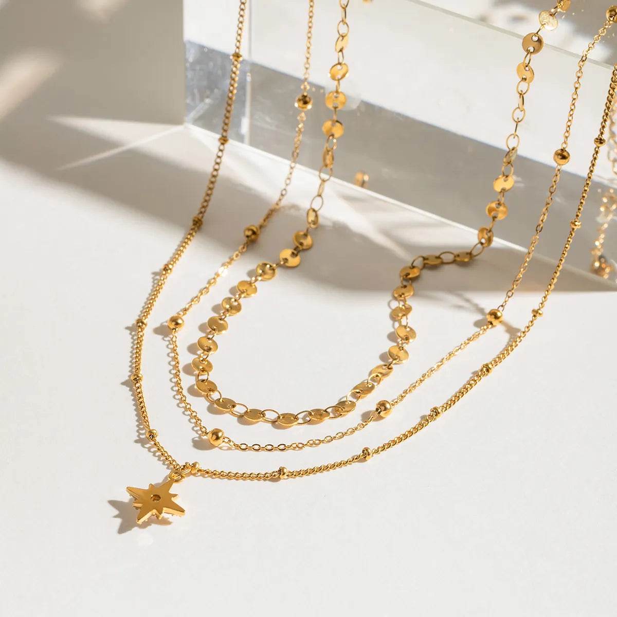 18K Gold-Plated Layered Star Pendant Necklace - Tredona LLC