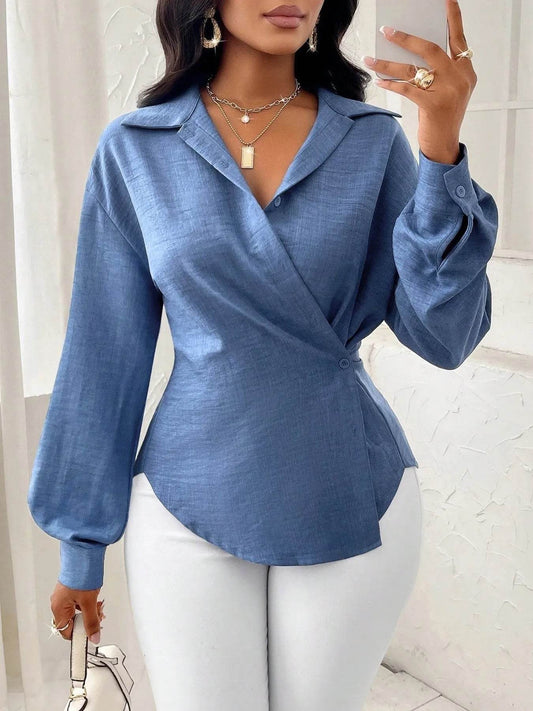 Collared Long Sleeve Blouse - Tredona LLC