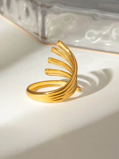 18K Gold-Plated Stainless Steel Irregular Lines Open Ring - Tredona LLC