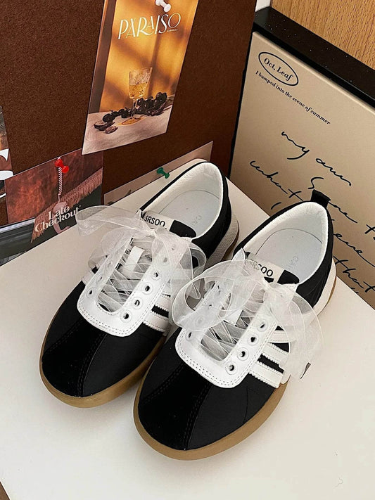 Striped Lace Up Sneakers - Tredona LLC