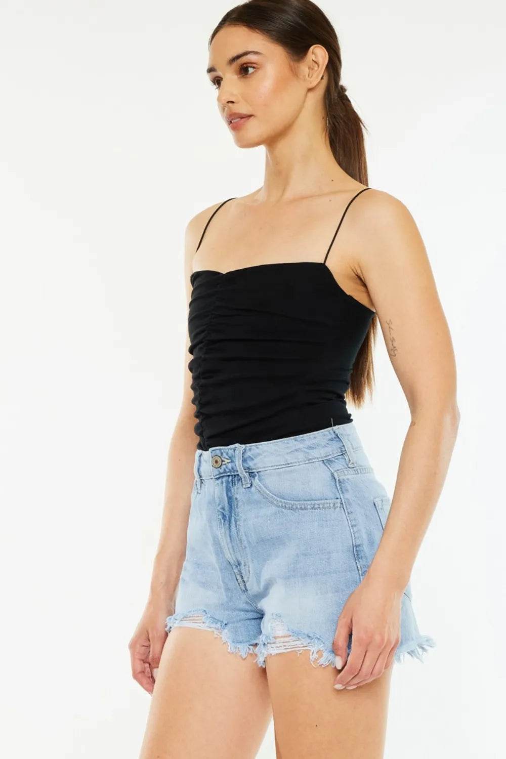 Kancan Raw Hem Distressed High Waist Denim Shorts - Tredona LLC