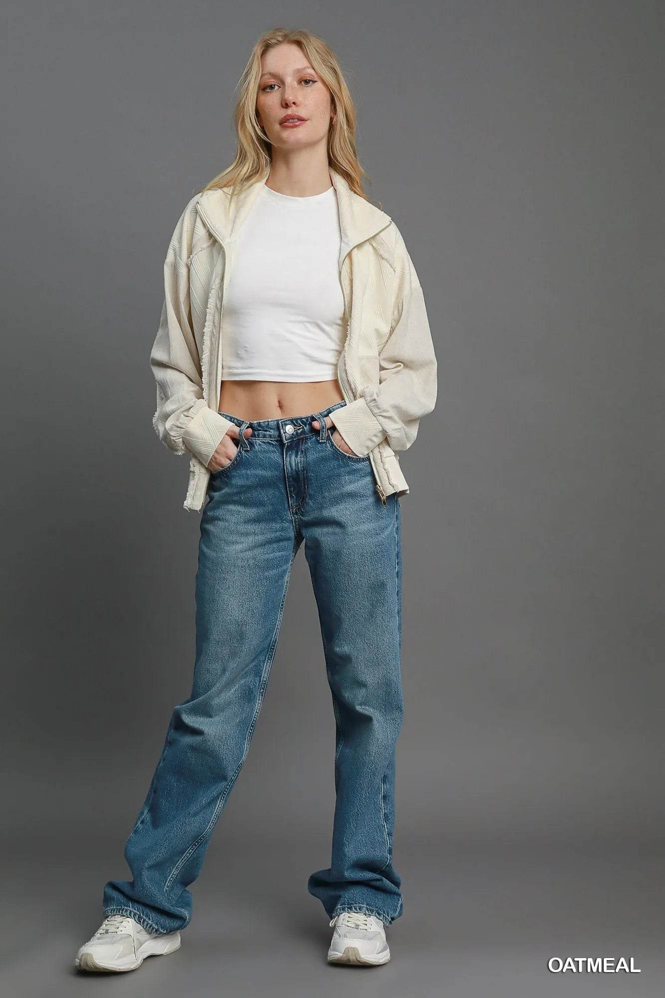 Umgee Two-Way Jacquard Zip-Up Jacket - Tredona LLC