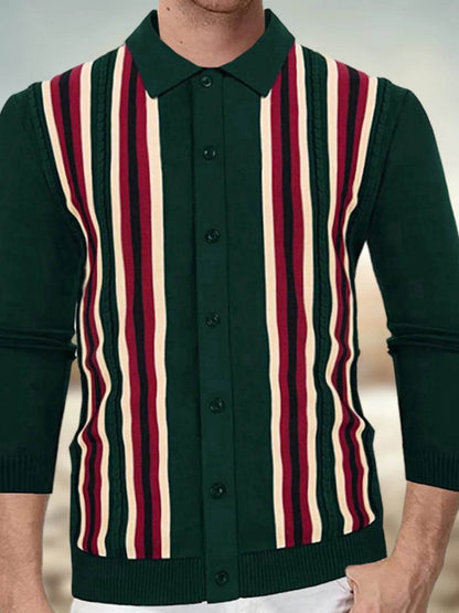 Men's Plus Size Striped Button Up Cardigan - Tredona LLC