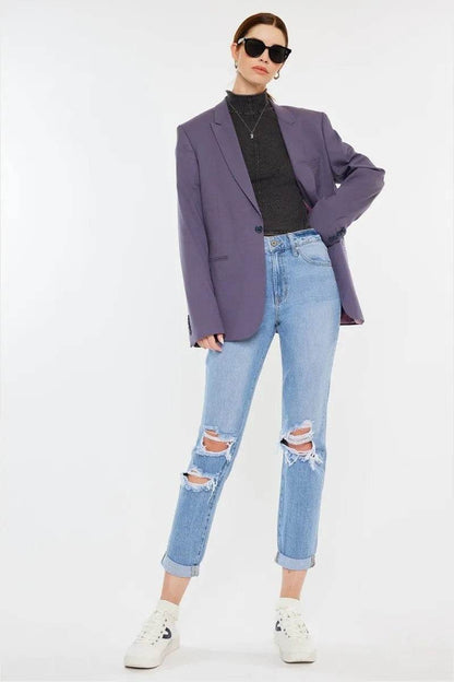 Kancan High Rise Distressed Mom Jeans - Tredona LLC