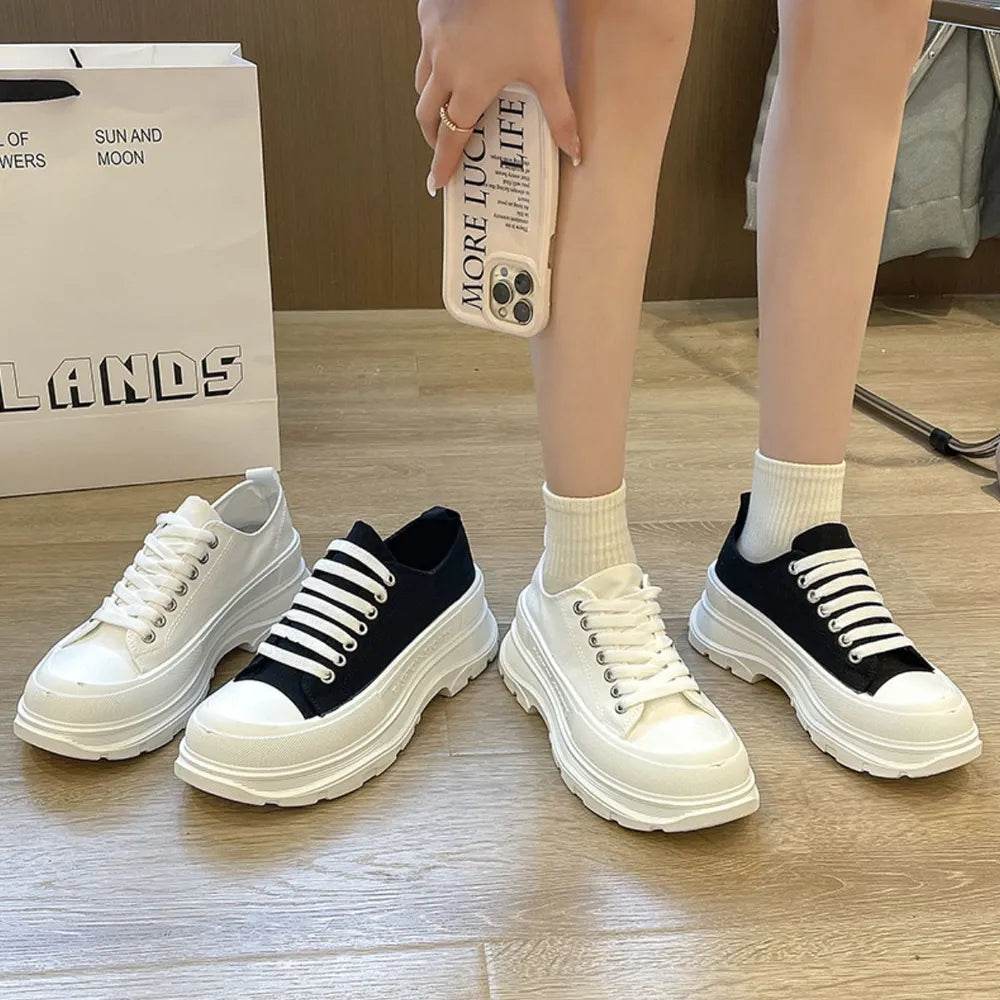 Lace Up Round Toe Platform Sneakers - Tredona LLC