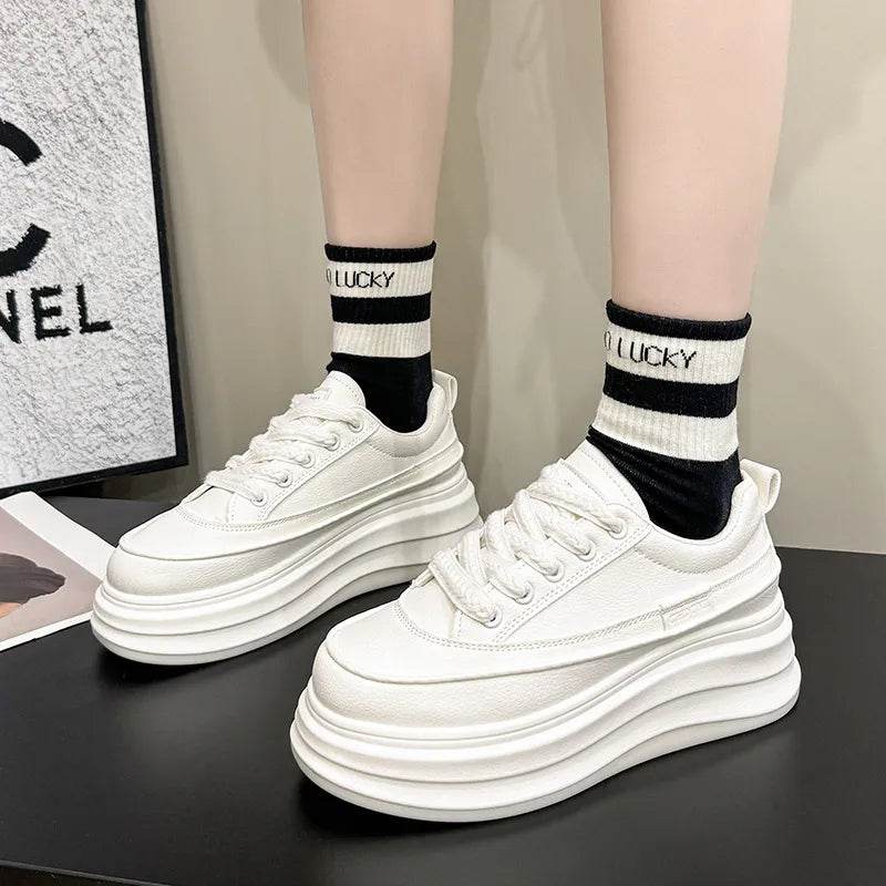 Lace-Up Contrast Platform Sneakers - Tredona LLC