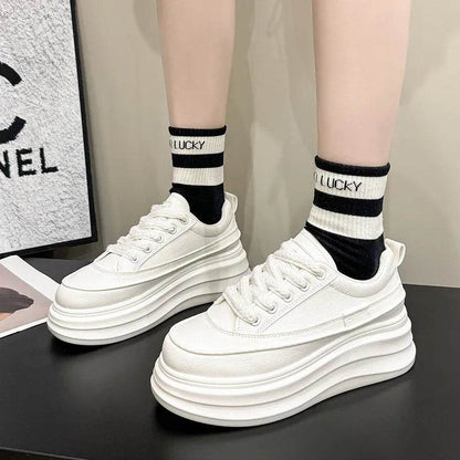 Lace-Up Contrast Platform Sneakers - Tredona LLC