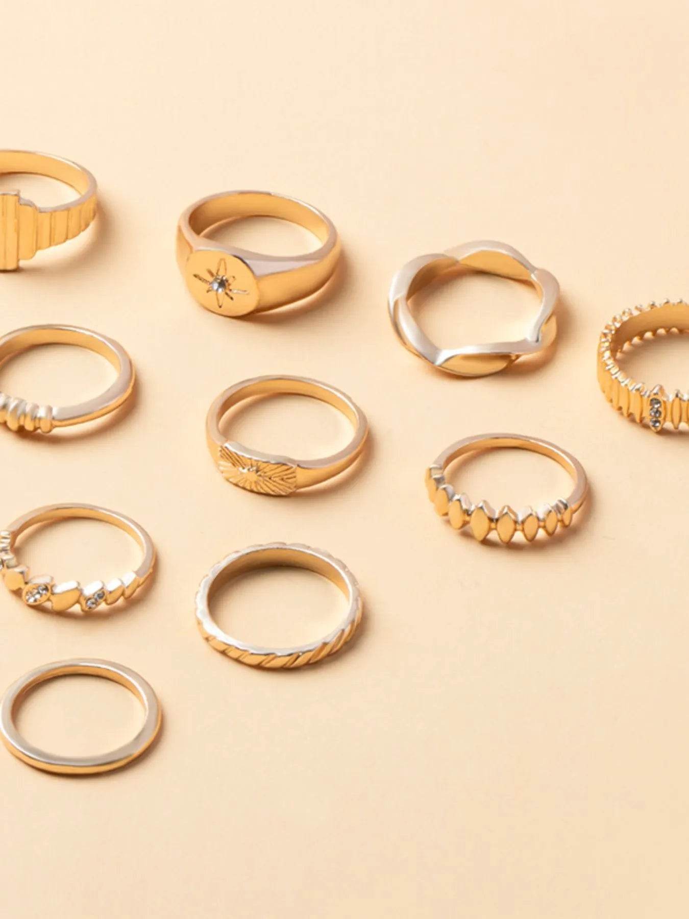 10-Piece 18K Gold-Plated Geometric Ring - Tredona LLC
