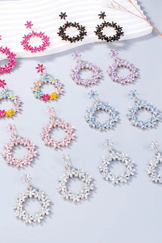 Rhinestone Flower Dangle Earrings - Tredona LLC