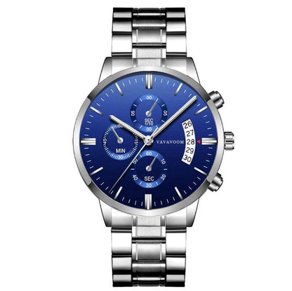 Men''s Stainless Steel Watches with Business Leisure Calendar Quartz Watches Waterproof Black Refined Steel Watches - Tredona LLC