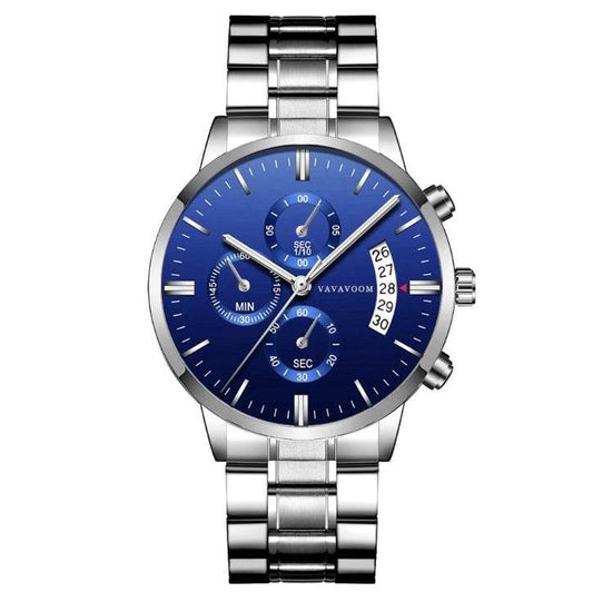 Men''s Stainless Steel Watches with Business Leisure Calendar Quartz Watches Waterproof Black Refined Steel Watches - Tredona LLC