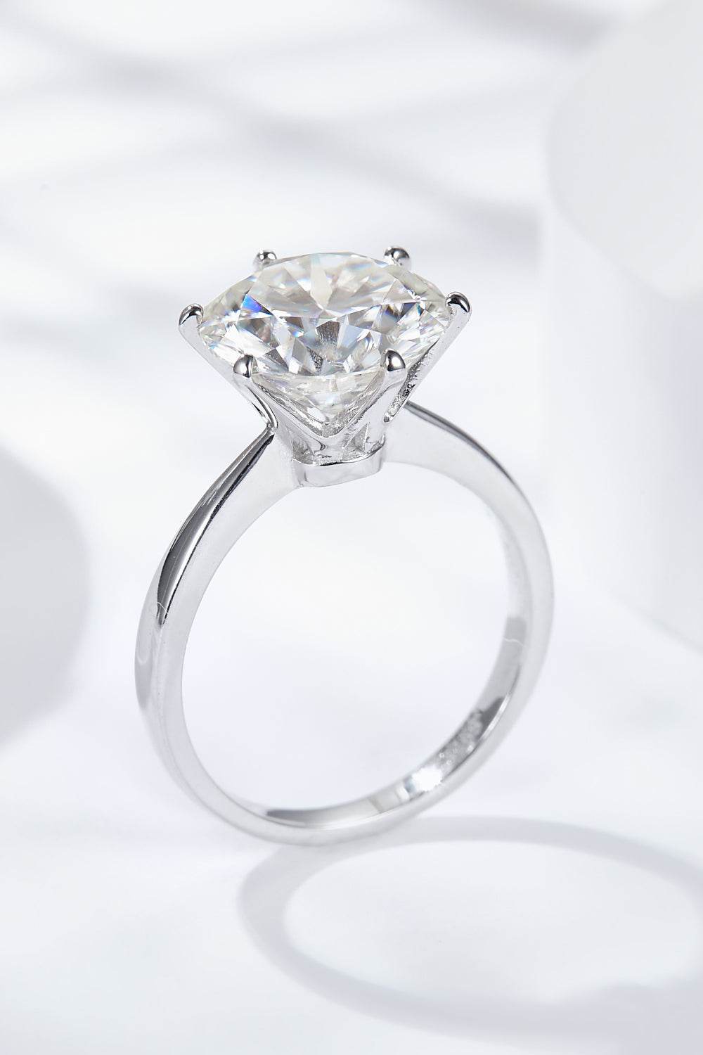 Platinum-Plated 5 Carat Moissanite Solitaire Ring - Tredona LLC
