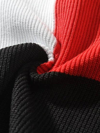 Men's Plus Size Color Block Round Neck Sweater - Tredona LLC