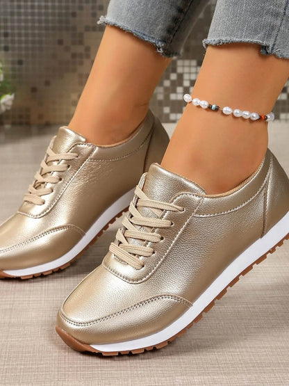 Round Toe Lace-Up Sneakers - Tredona LLC