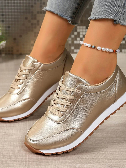 Round Toe Lace-Up Sneakers - Tredona LLC
