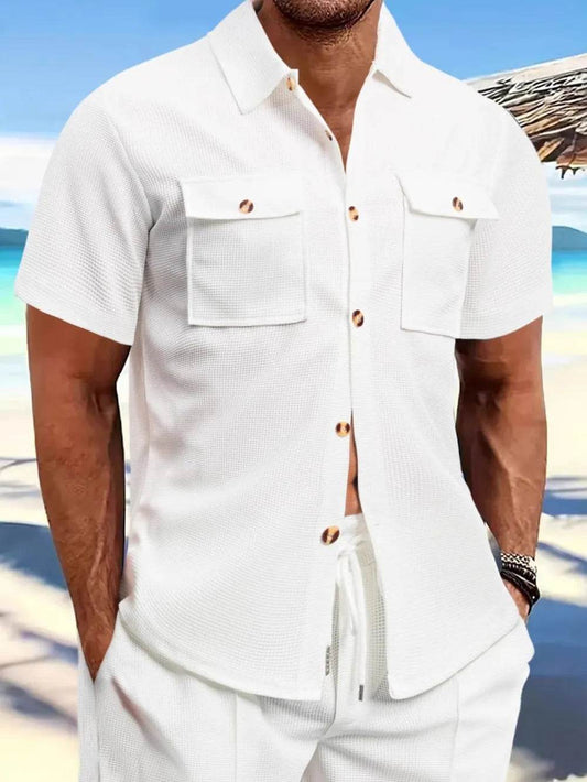 Men's Full Size Button Down Short Sleeve Shirt Plus Size - Tredona LLC