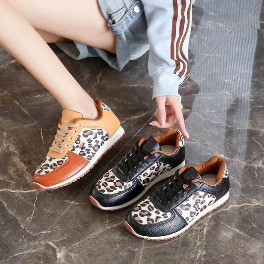 Leopard Round Toe Lace Up Sneakers - Tredona LLC