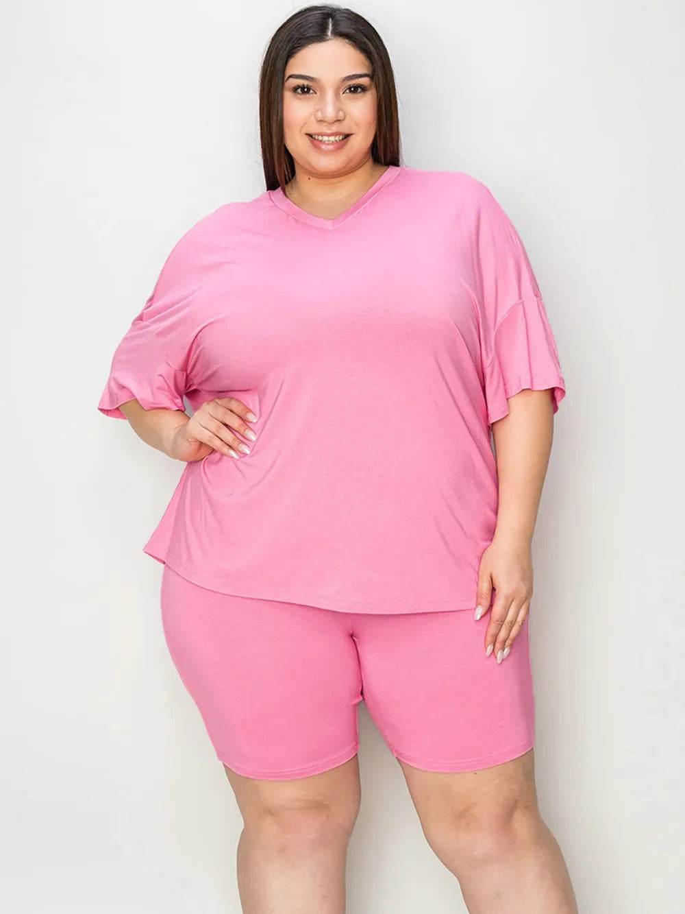 Basic Bae Full Size V-Neck Drop Shoulder T-Shirt and Shorts Set - Tredona LLC