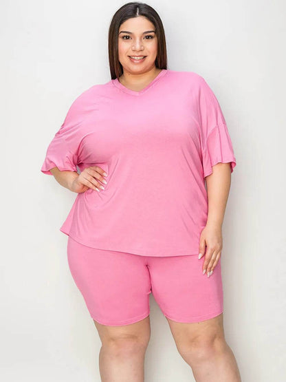 Basic Bae Full Size V-Neck Drop Shoulder T-Shirt and Shorts Set - Tredona LLC