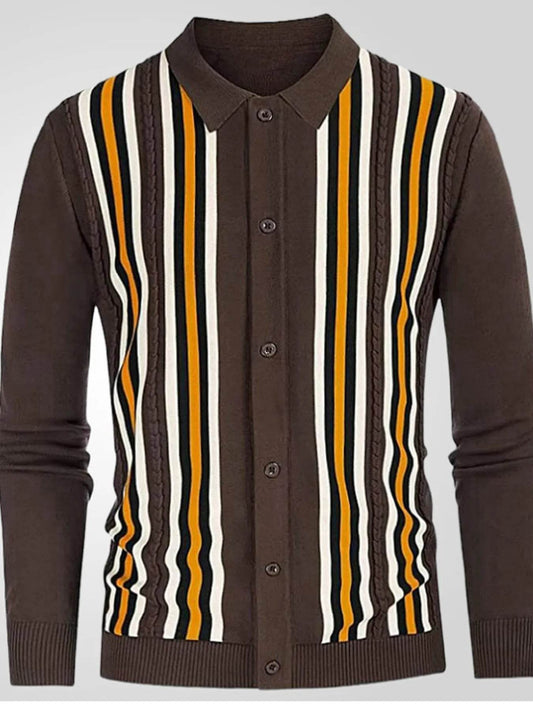 Men's Plus Size Striped Button Up Cardigan - Tredona LLC