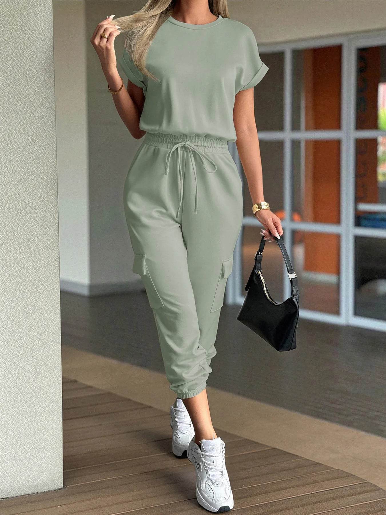 Round Neck Short Sleeve Top and Pants Set - Tredona LLC