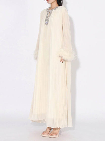 Rhinestone Long Sleeve Maxi Dress - Tredona LLC