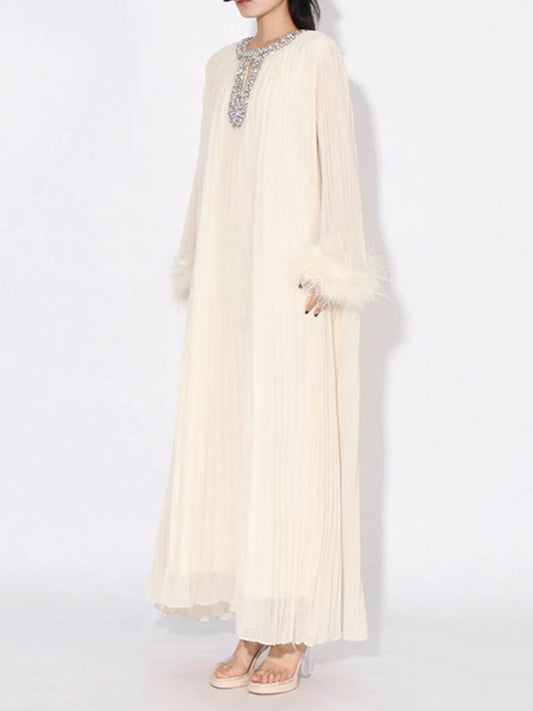 Rhinestone Long Sleeve Maxi Dress - Tredona LLC