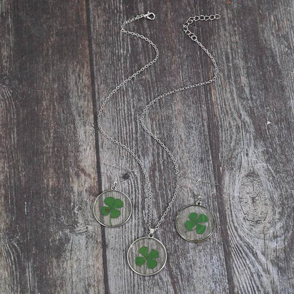 Lucky Clover Alloy Acrylic Earrings and Necklace Jewelry Set - Tredona LLC