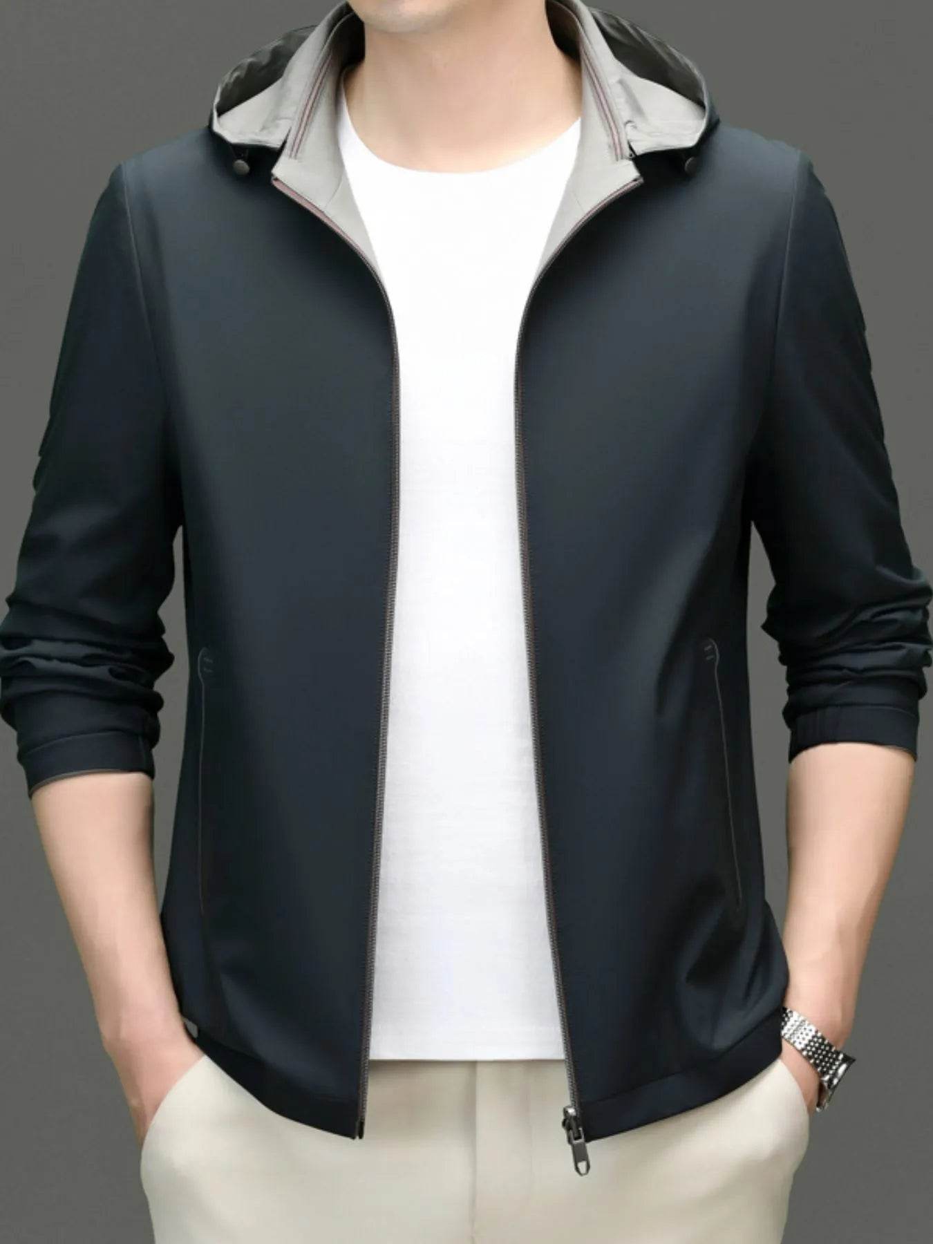 Men's Plus Size Zip Up Long Sleeve Hooded Jacket - Tredona LLC
