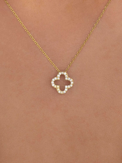 Inlaid Zircon Clover Pendant Necklace - Tredona LLC